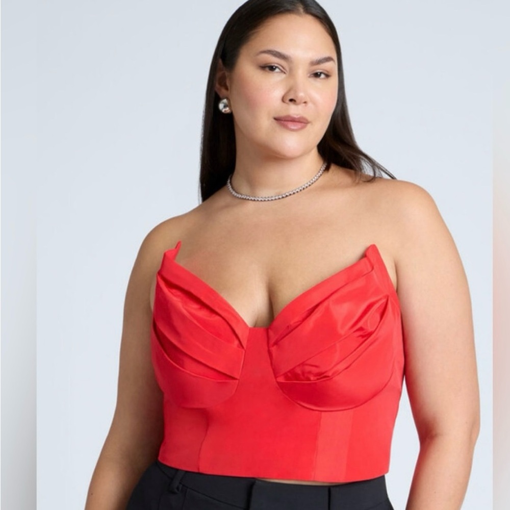 ELOQUII Elegant Red Dramatic Bust Strapless Taffeta Tube Top 24